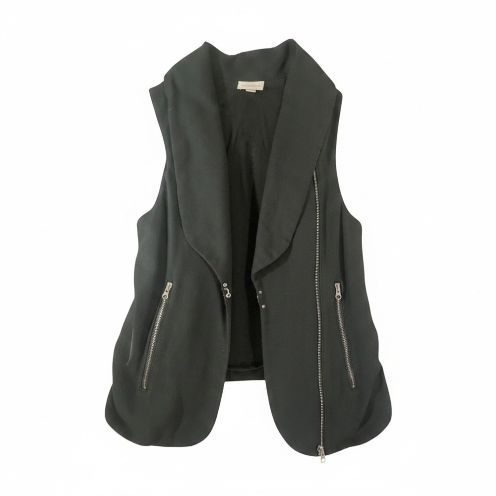 Witchery Womens‎ Black Wool Blend Sleeveless Vest Shawl Collar Zip Pocket Size S